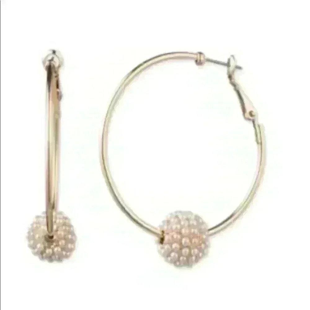 Anne Klein New Hoop Caviar Pearl Earrings in Gold